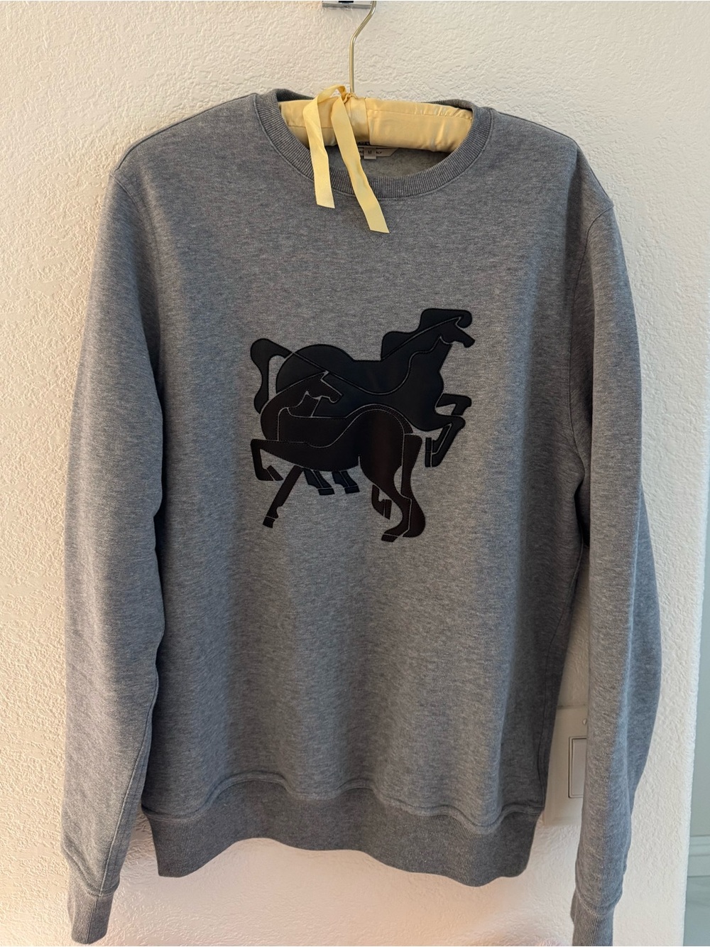 Hermes Gray Men's Sweatshirt with Leather Black Horse Motif